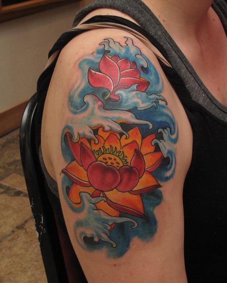 Robert Hendrickson - water and lotus tattoo 